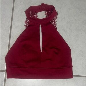 Burgundy Halter Top with Lace Detail